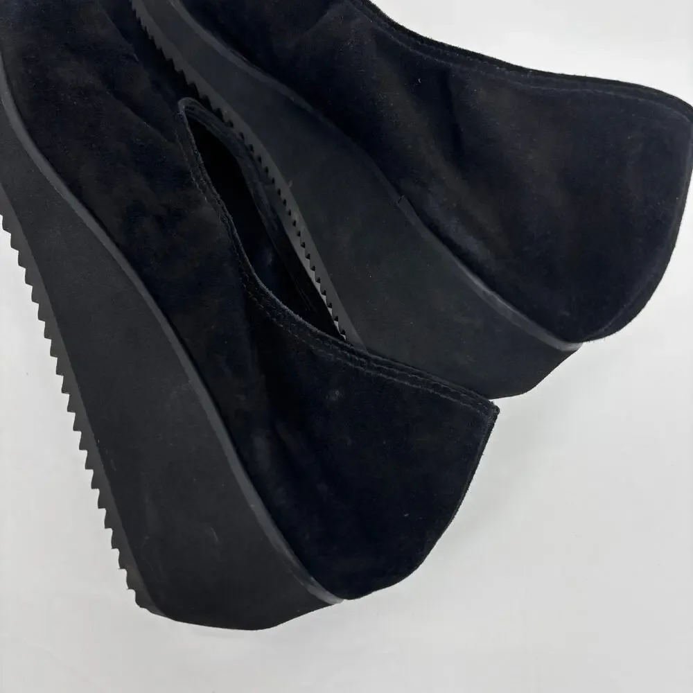 Eileen Fisher Wedge Ballet Flat Slip On Shoes 10 Blk Suede Minimalist Lagenlook